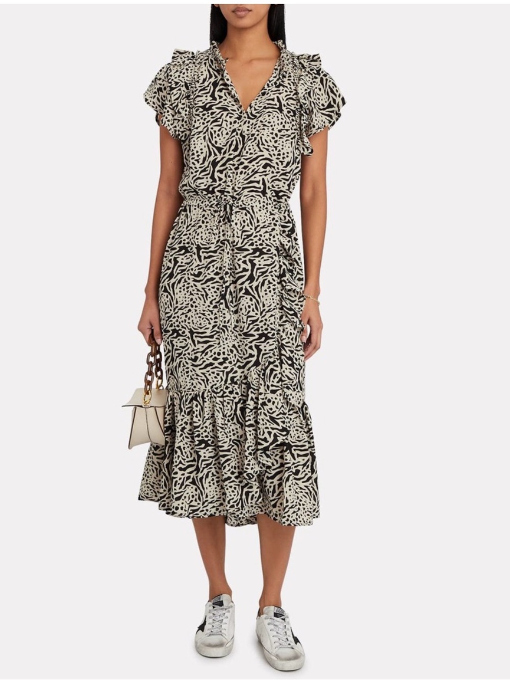 MUNTHE Ernie Flounce Midi Dress In Sand Sz EU 36 US Sz 6